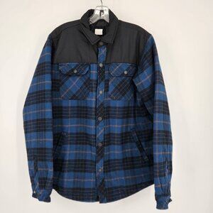 Dickies Jacket Shacket Men Large Blue Plaid Quilt Lined Workwear Flannel Button